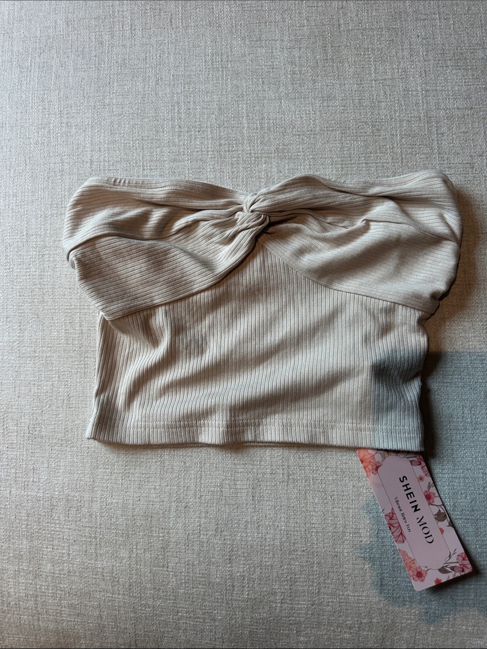 SHEIN Cream Twist-Front Ribbed Tube Top